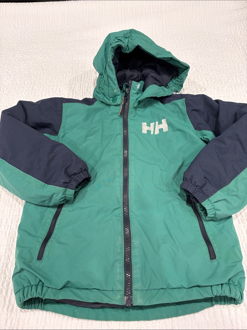 Helly Hansen Teal Norddal Green and Navy Hooded Kids Puffer Jacket
Size 6